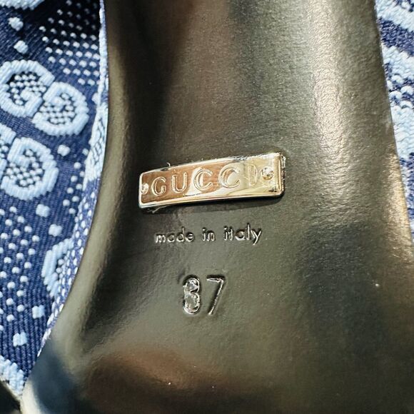 Gucci Knee High Boots 37/ US 7 GG Supreme Blue Knit Socks Pull On NIB - Picture 8 of 13